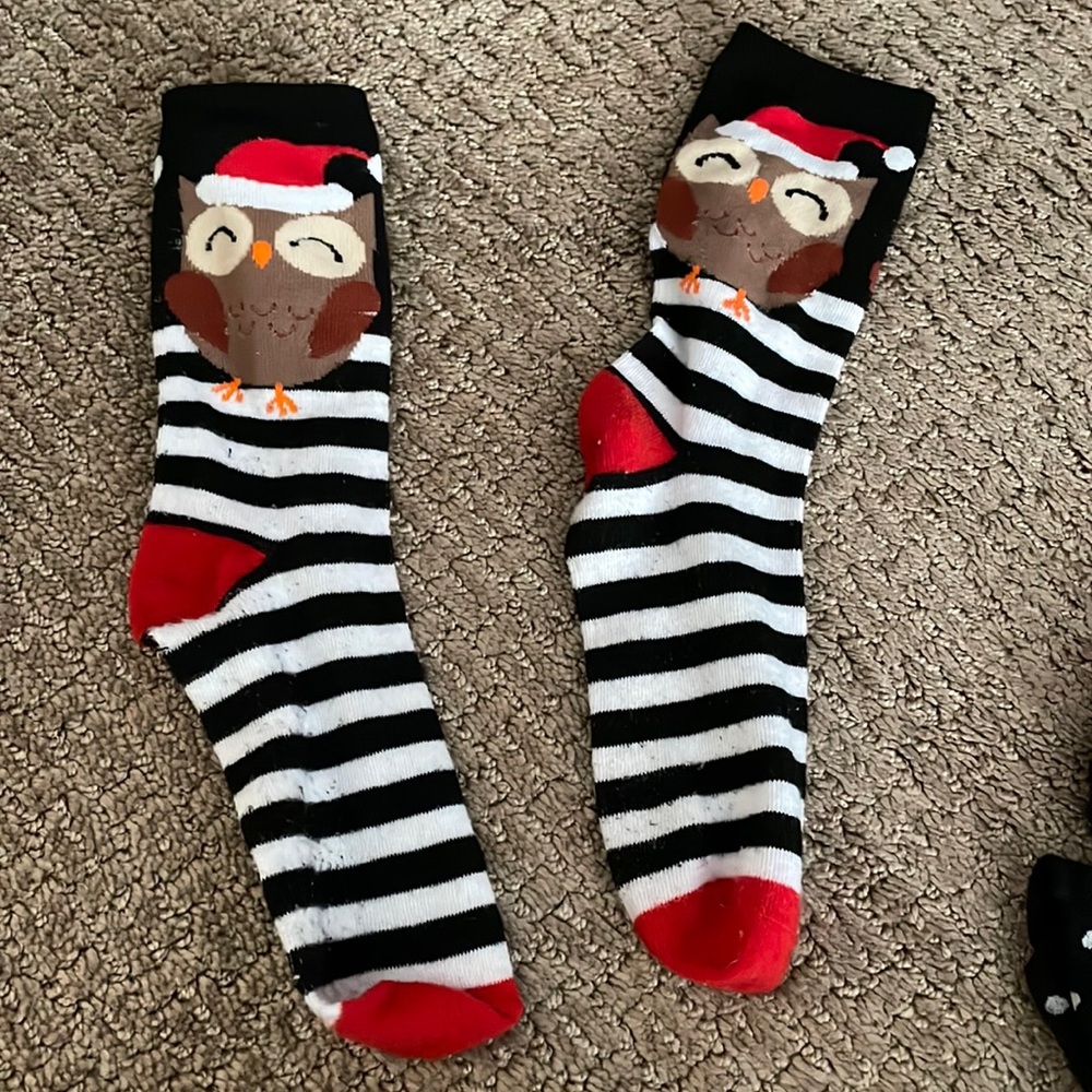 Owl Striped Christmas Socks